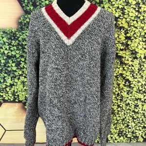 Mens Brooks Brothers Virgin Wool Charcoal Gray V-Neck Pullover Sweater Size L